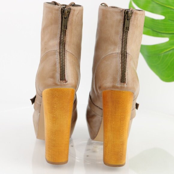 Steve Madden Womens Carnaby Boot Size 8.5 Tan Block Heel Platform Y2K Lace Up - Picture 4 of 12